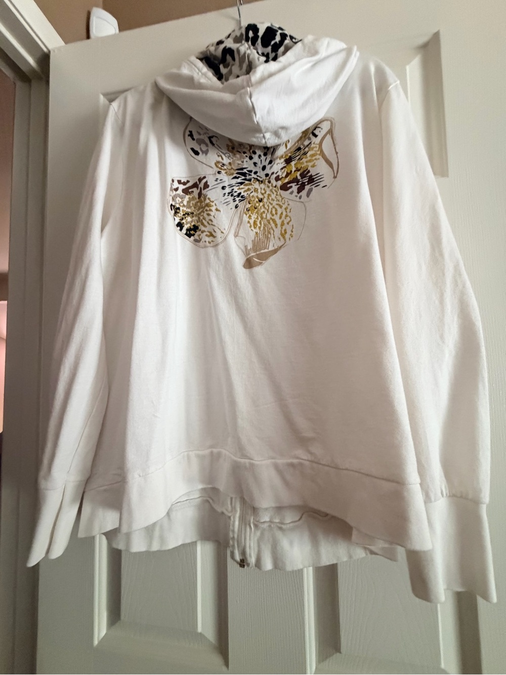 K Jordan White Hoodie Jacket with Gold and Black Floral Print